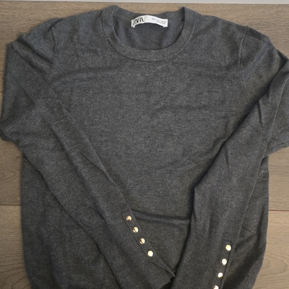 Women's Zara Charcoal Sweater with Gold Button Accents